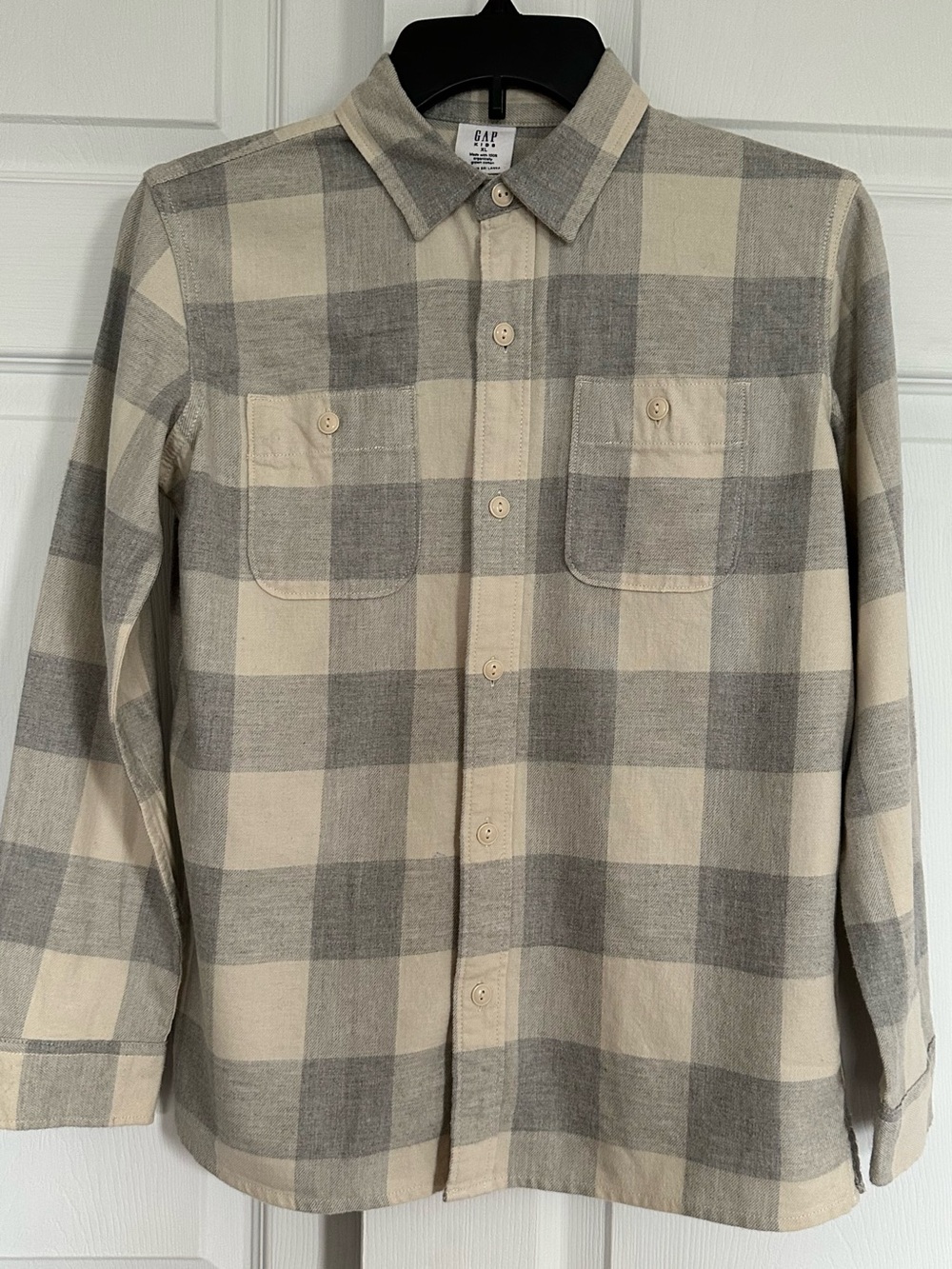 GAP Kids Beige and Gray Plaid Flannel Button-Up Shirt size XL 12-13 new with tag